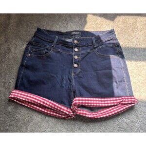 Judy Blue Red Gingham Cuff  Shorts High Rise Triple Button Size 1XL